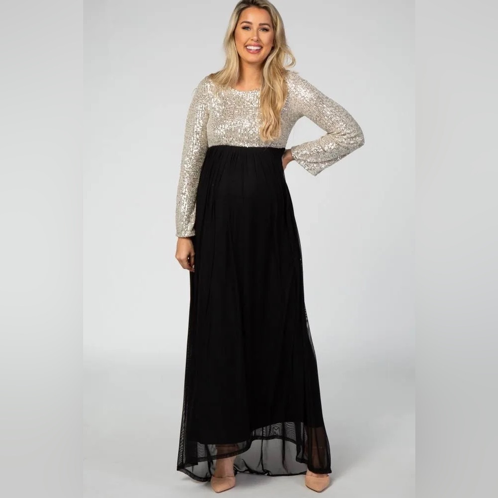 Pinkblush maternity two-toned black sequin formal gown size small